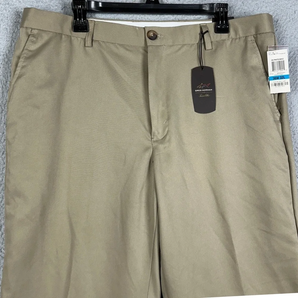 NEW Greg Norman Tasso Elba Pants Mens 36X32 Tan Golf Chino Performance Straight